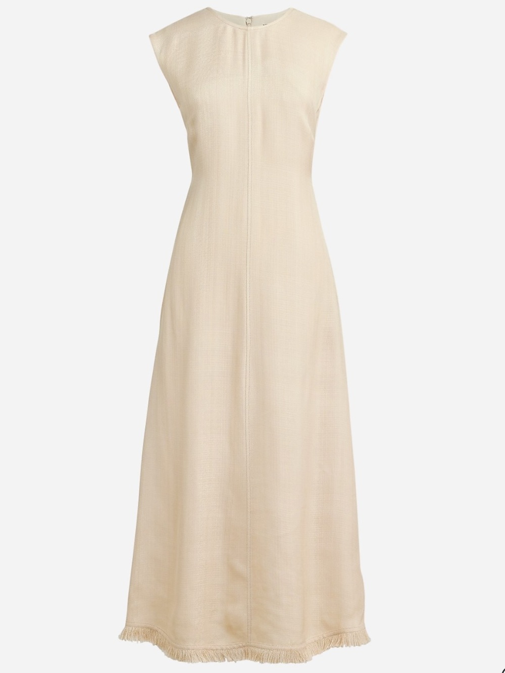 J. Crew Sleeveless Cream/Tan Maxi Dress with Fringed Hem Size 6 NWT